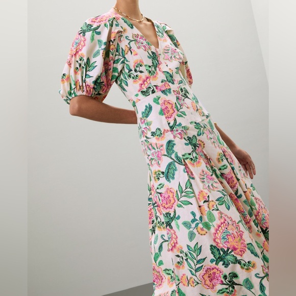 Misa Los Angeles Dresses & Skirts - Misa Los Angeles Jamila Dress Floral Puffy Sleeve High Low Midi